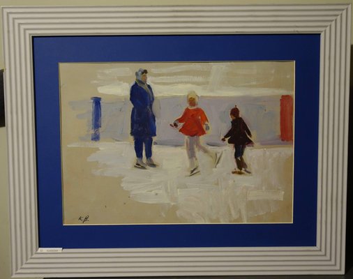 Klara Vlassova, Skaters, 1950s, Oil Painting, Framed-QUE-1182977