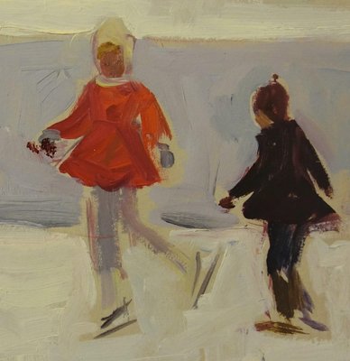 Klara Vlassova, Skaters, 1950s, Oil Painting, Framed-QUE-1182977