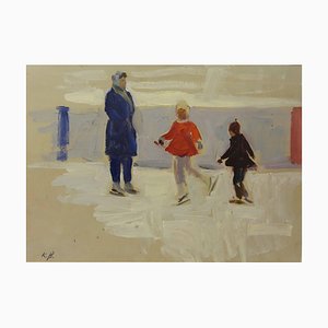 Klara Vlassova, Skaters, 1950s, Oil Painting, Framed-QUE-1182977