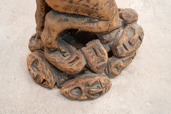 Kneeling Man Pedestal in Carved Wood, 20th Century-UJE-1705970