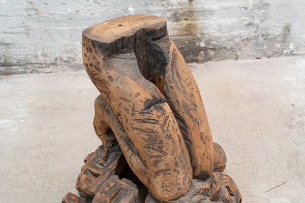 Kneeling Man Pedestal in Carved Wood, 20th Century-UJE-1705970