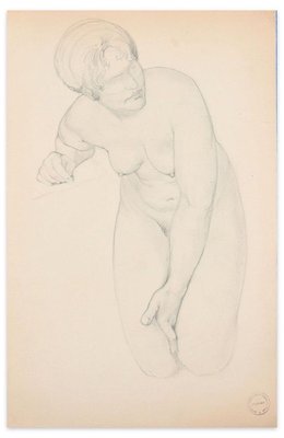 Kneeling Nude - Original Pencil Drawing by Paul Garin - Mid 20th Centur Mid 20th Century-ZCI-757372