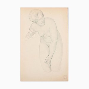 Kneeling Nude - Original Pencil Drawing by Paul Garin - Mid 20th Centur Mid 20th Century-ZCI-757372