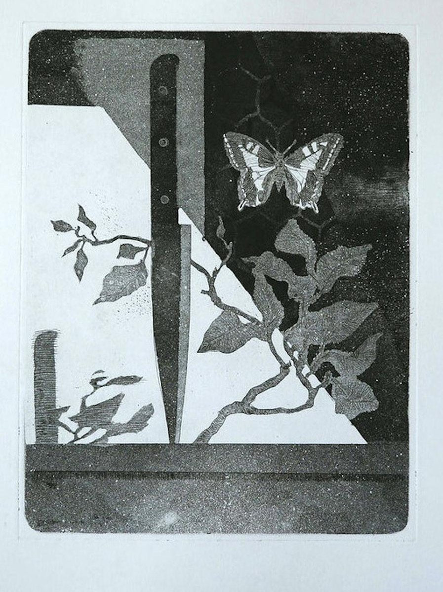 Knife and Butterfly - Original Etching by Leo Guida - 1970 1970