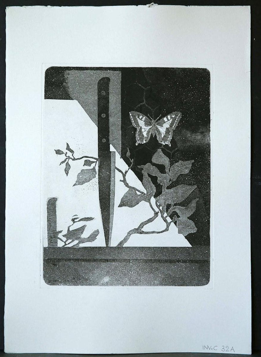 Knife and Butterfly - Original Etching by Leo Guida - 1970 1970