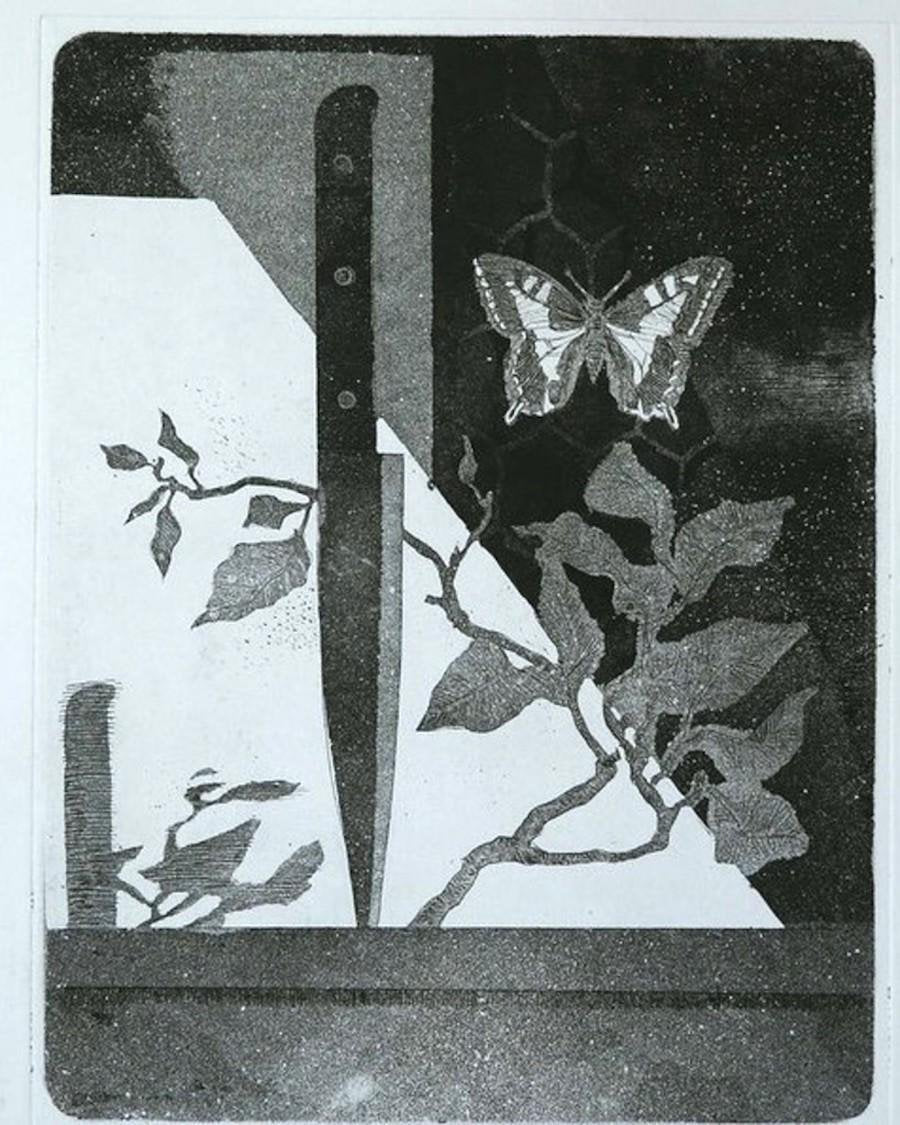 Knife and Butterfly - Original Etching by Leo Guida - 1970 1970