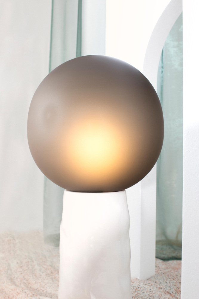 Kokeshi Medium Grey Acetato White Floor Lamp by Pulpo