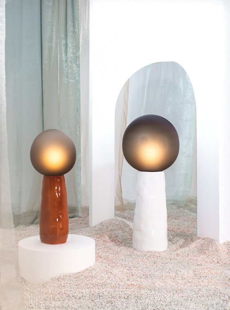 Kokeshi Medium Grey Acetato White Floor Lamp by Pulpo