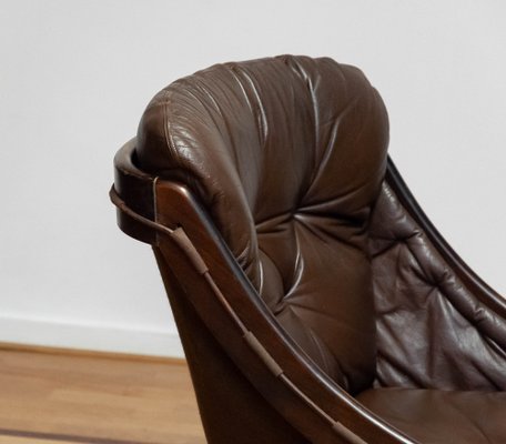 Krona Lounge Chair in Brown Leather by Ake Fribytter for Nelo, Sweden, 1970s-JE-1745947