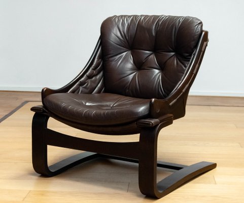 Krona Lounge Chair in Brown Leather by Ake Fribytter for Nelo, Sweden, 1970s-JE-1745947