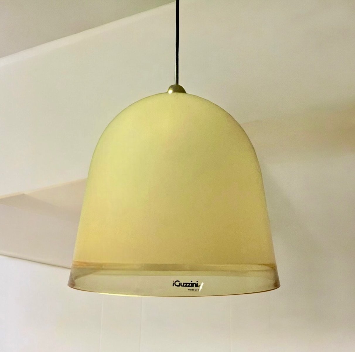 Kuala Hanging Lamp in Ochre Acrylic Shade with Gold Accents by Franco Bresciani Design for Iguzzini, 1970s