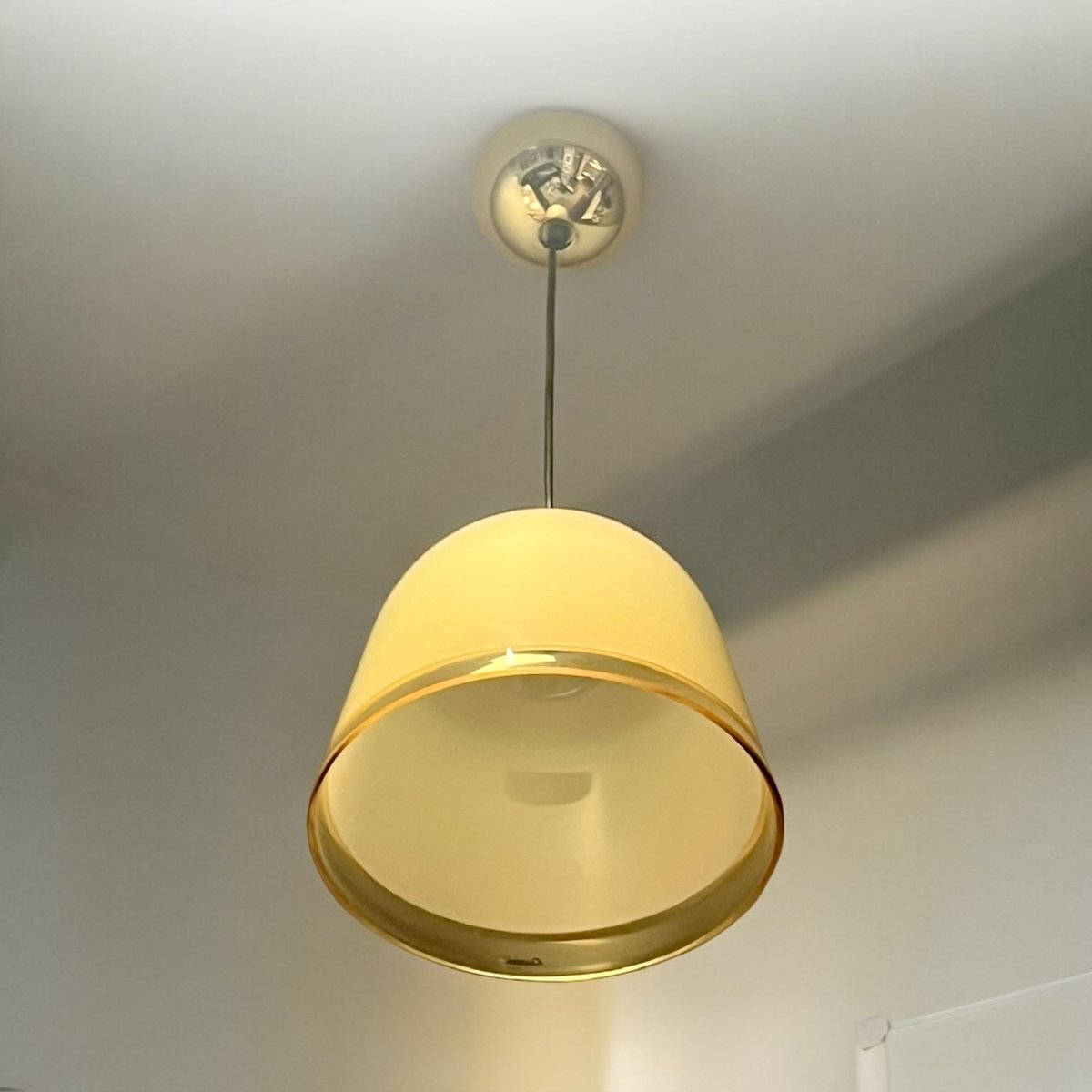 Kuala Hanging Lamp in Ochre Acrylic Shade with Gold Accents by Franco Bresciani Design for Iguzzini, 1970s