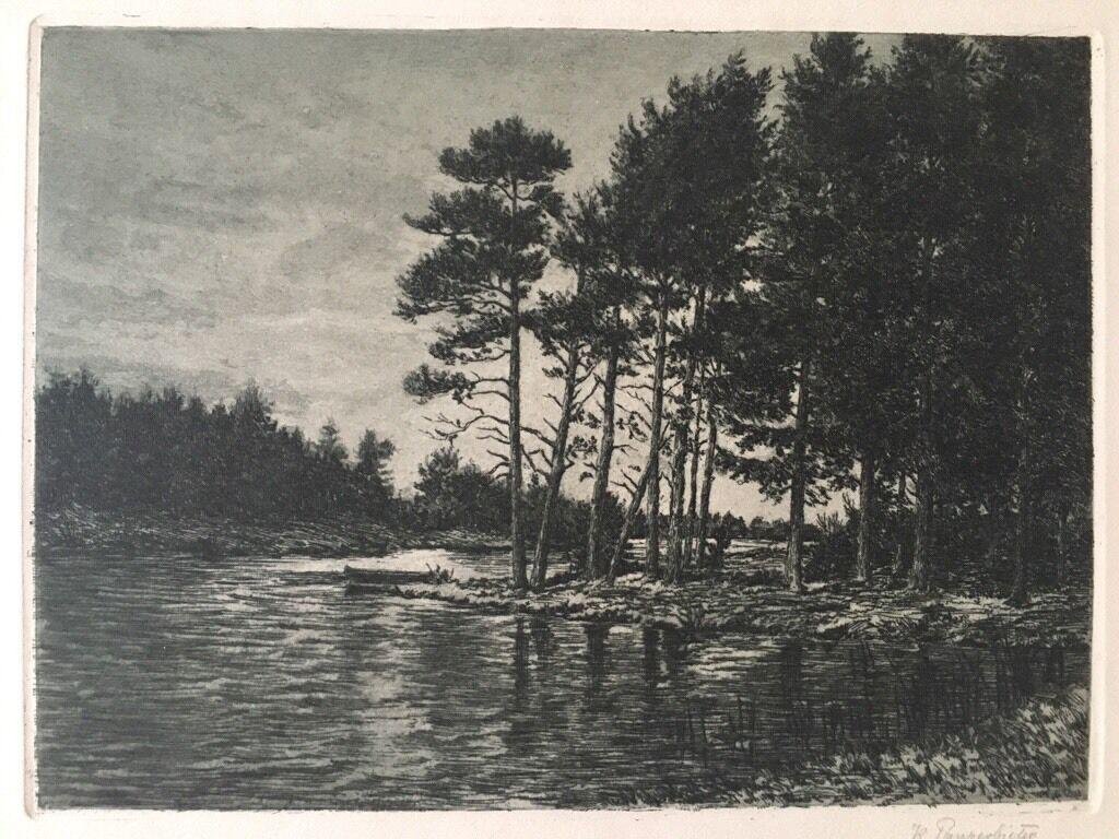 Kurt Panzerbieter, Etching, River in Forest