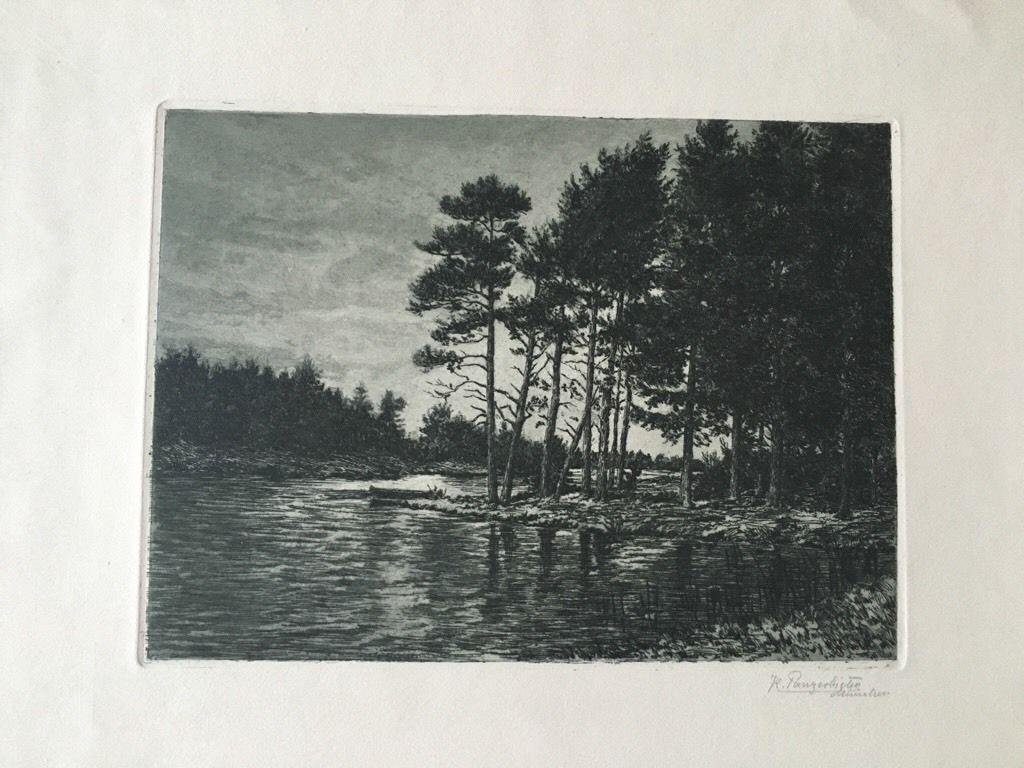 Kurt Panzerbieter, Etching, River in Forest