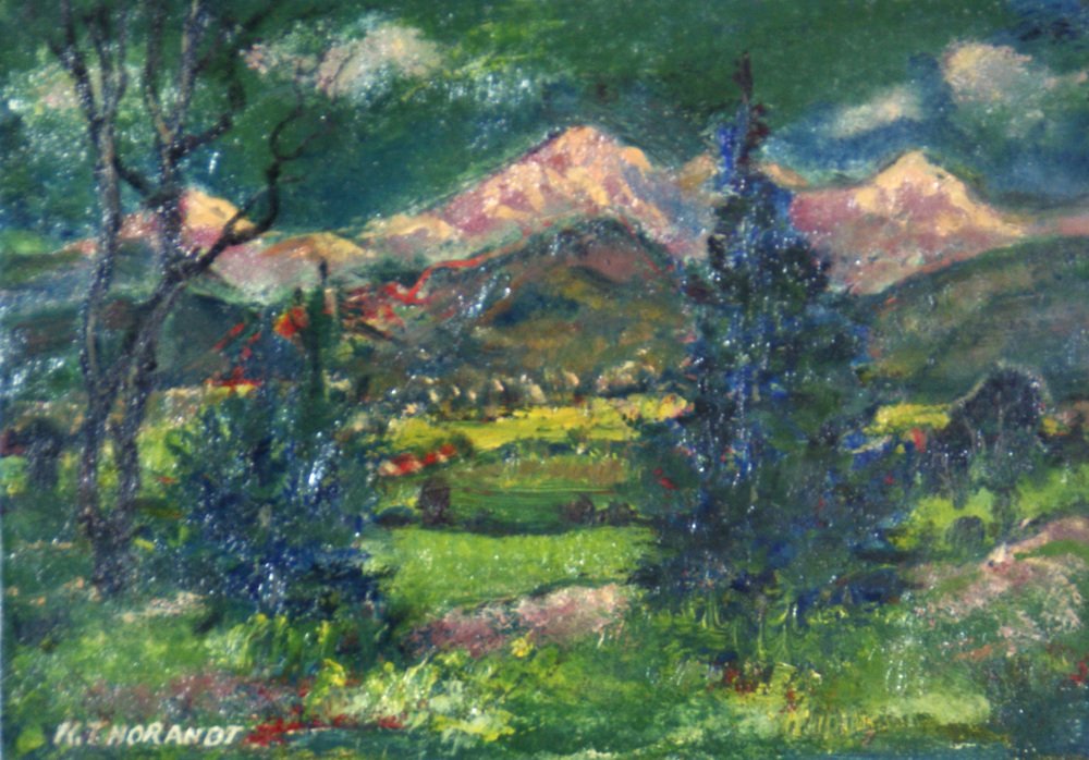 Kurt Thorandt, Alpenglow in the Tyrolean Mountains, Oil on Cardboard