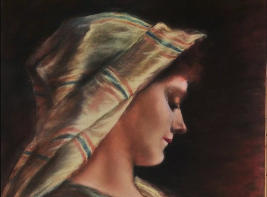 Kurucsai, Portrait of a Lady with a Scarf, 1928, Pastel on Paper-QOR-2026899