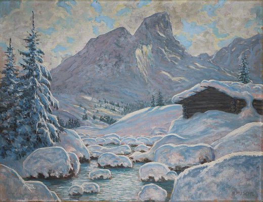 Kusche Alfred, Winter in Tyrol, 1920s, Oil on Cardboard, Framed-BGS-1077928