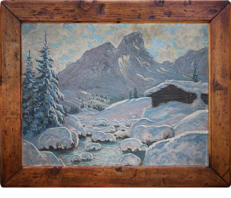 Kusche Alfred, Winter in Tyrol, 1920s, Oil on Cardboard, Framed-BGS-1077928