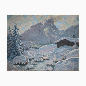 Kusche Alfred, Winter in Tyrol, 1920s, Oil on Cardboard, Framed-BGS-1077928