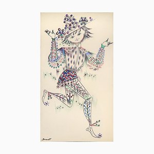 L'Arlequin de Noël - Original Pen Drawing on Paper by Buscot - Mid 1900 Mid 1900-ZCI-755071