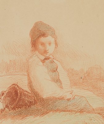 L. Browne, Boy Sitting on the Beach, Normandy, 1853, Chalk on Paper-OJR-1273325