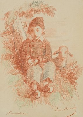 L. Browne, Boy with Lamb, Normandy, 1853, Chalk on Paper-OJR-1273324