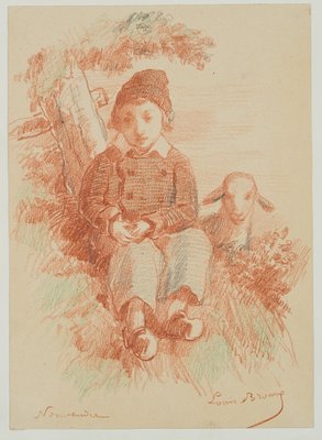 L. Browne, Boy with Lamb, Normandy, 1853, Chalk on Paper-OJR-1273324