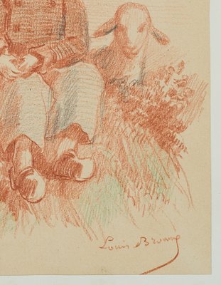 L. Browne, Boy with Lamb, Normandy, 1853, Chalk on Paper-OJR-1273324