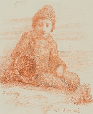 L. Browne, Fishing Boy Sitting on the Beach, 1853, Chalk on Paper-OJR-1273322