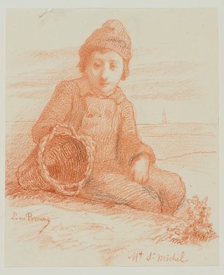 L. Browne, Fishing Boy Sitting on the Beach, 1853, Chalk on Paper-OJR-1273322