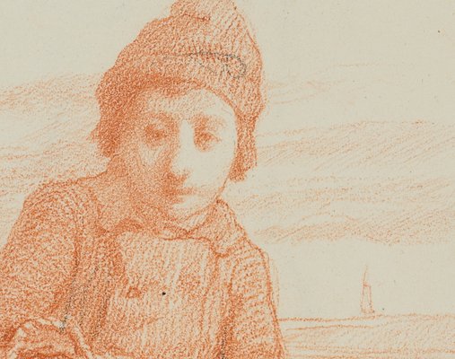 L. Browne, Fishing Boy Sitting on the Beach, 1853, Chalk on Paper-OJR-1273322