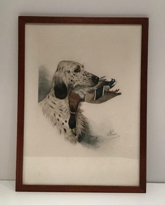 L. Riad, English Setter and Duck, 1920s, Colored Lithograph-BA-658386