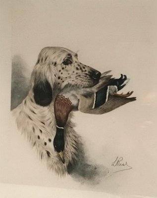 L. Riad, English Setter and Duck, 1920s, Colored Lithograph-BA-658386