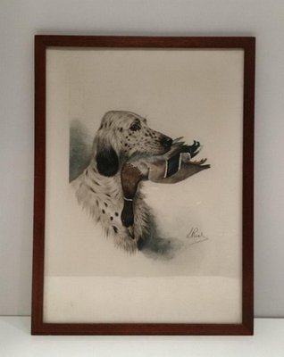 L. Riad, English Setter and Duck, 1920s, Colored Lithograph-BA-658386