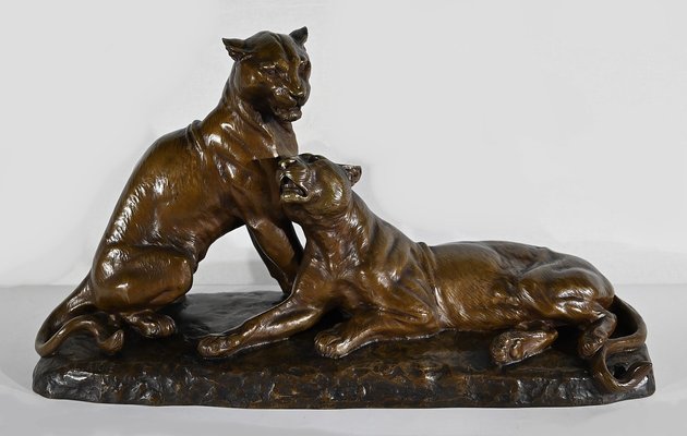 L. Riché, Lionesses, Early 20th Century, Bronze-RVK-1417798