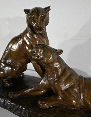 L. Riché, Lionesses, Early 20th Century, Bronze-RVK-1417798