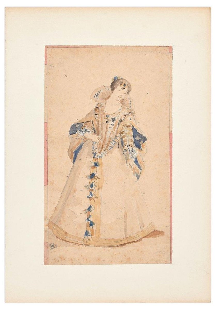 La Belle Dame - Pencil and Watercolor by Unknown French Artist 19th Century 19th Century