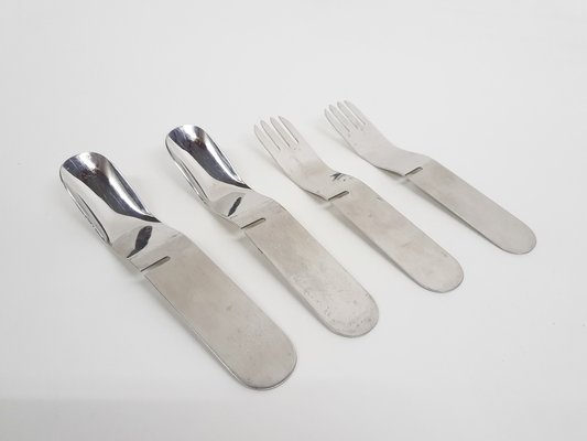 La Bomba Flatware in Stainless Steel by Helen von Boch and Federigo Fabbrini, Germany, 1970s, Set of 4-ZO-1791468