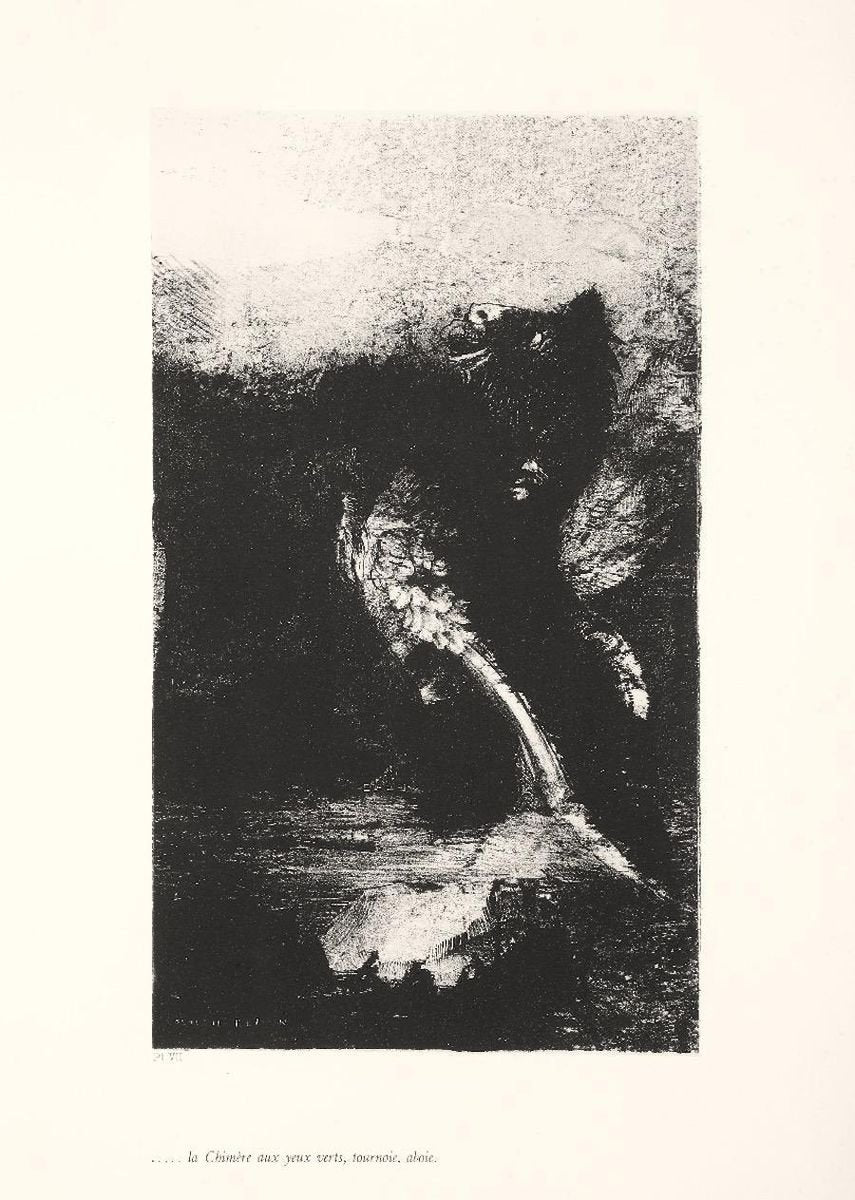 La Chimère aux Yeux Verts - Original Lithograph by O. Redon - 1888 1888