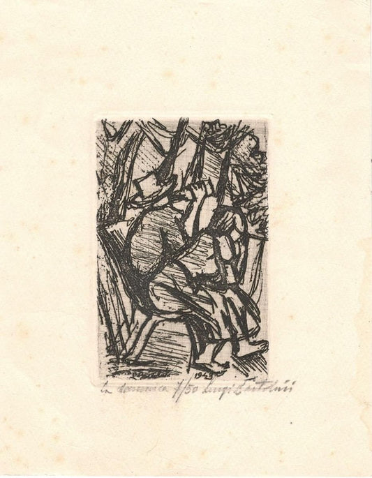 La Domenica - Original Etching by Luigi Bartolini - 1943 1943