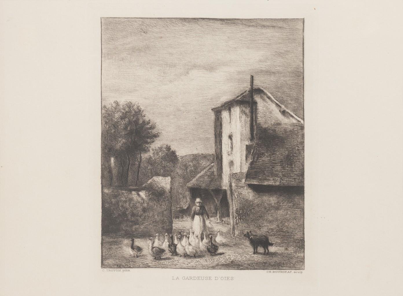 La Gardeuse D'Oies Etching by Ch. Bourgeat after Constant Troyon, 1900