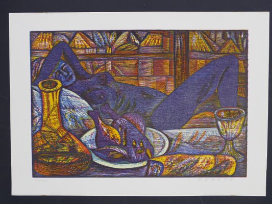 La Poule - Original Woodcut by Esteban Fekete - 1970s 1970s-ZCI-773927