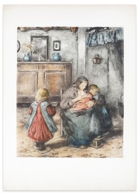 La Tétée de la Mère et ses Enfants - Original Etching by F. Charlet - Early 1900 Early 1900-ZCI-760706