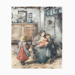 La Tétée de la Mère et ses Enfants - Original Etching by F. Charlet - Early 1900 Early 1900-ZCI-760706