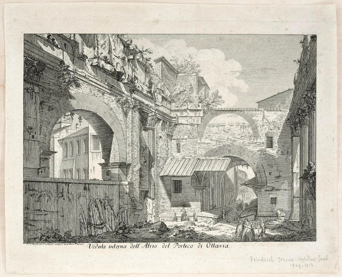 La Veduta interna dell’Atrio del Portico d’Ottavia - Etching After G.B. Piranesi Late 18th Century