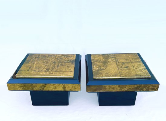 Lacquer & Gold Leaf Side Tables from Maison Roméo, 1970s, Set of 2-AWH-1347689