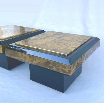 Lacquer & Gold Leaf Side Tables from Maison Roméo, 1970s, Set of 2-AWH-1347689