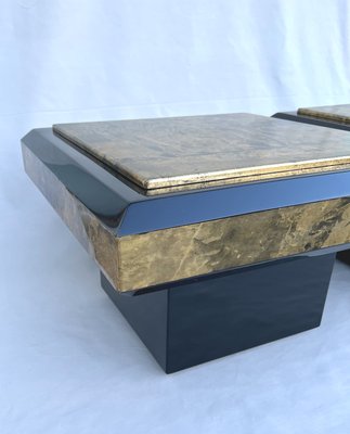 Lacquer & Gold Leaf Side Tables from Maison Roméo, 1970s, Set of 2-AWH-1347689