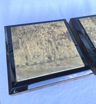 Lacquer & Gold Leaf Side Tables from Maison Roméo, 1970s, Set of 2-AWH-1347689