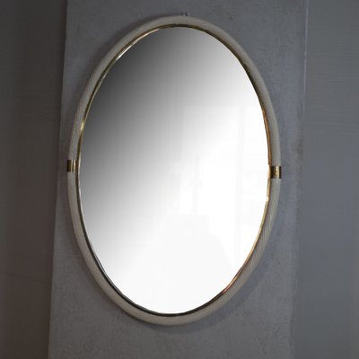 Lacquer Wicker and Brass Mirror-JQO-1340754